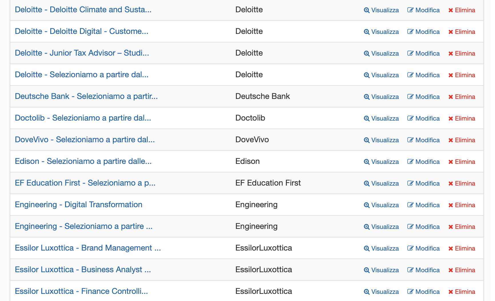 Schermata offerte di lavoro